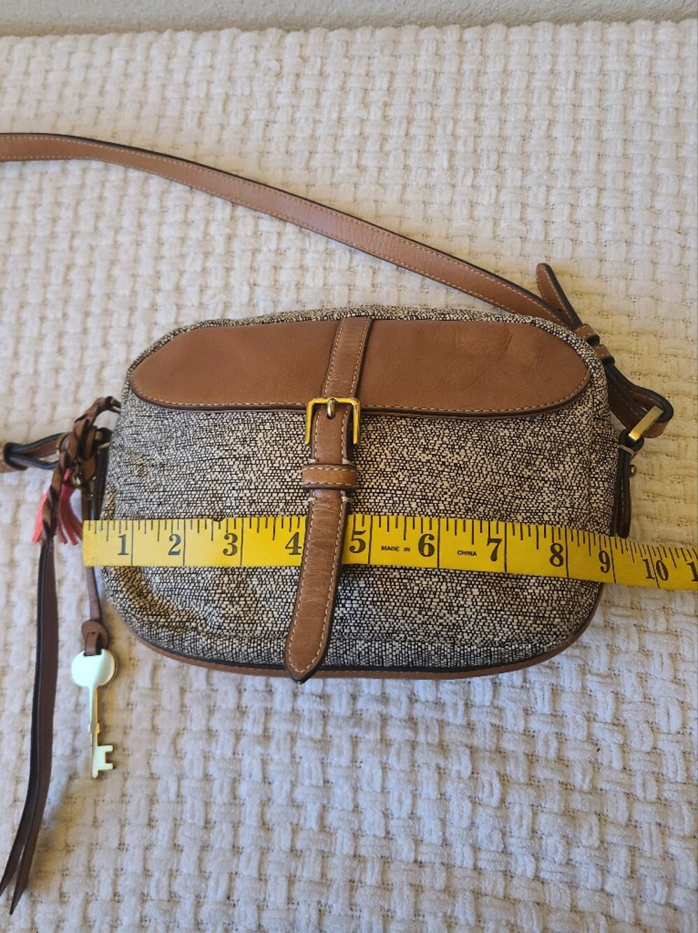 Fossil Leather-Trim Crossbody Bag in Brown and Tan - Picture 6 of 8